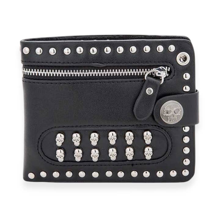 Black Skull Studded Grommets Biker Wallet for wholesale on Faire0