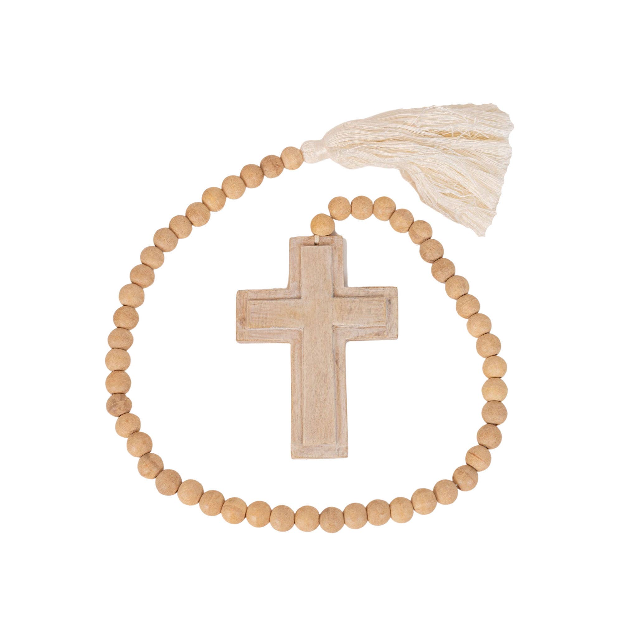 Foreside Home & Garden - Wholesale Decorative Tabletop Object - Kacy Easter Cross Natural Wood Bead Garland Cotton Tassel6