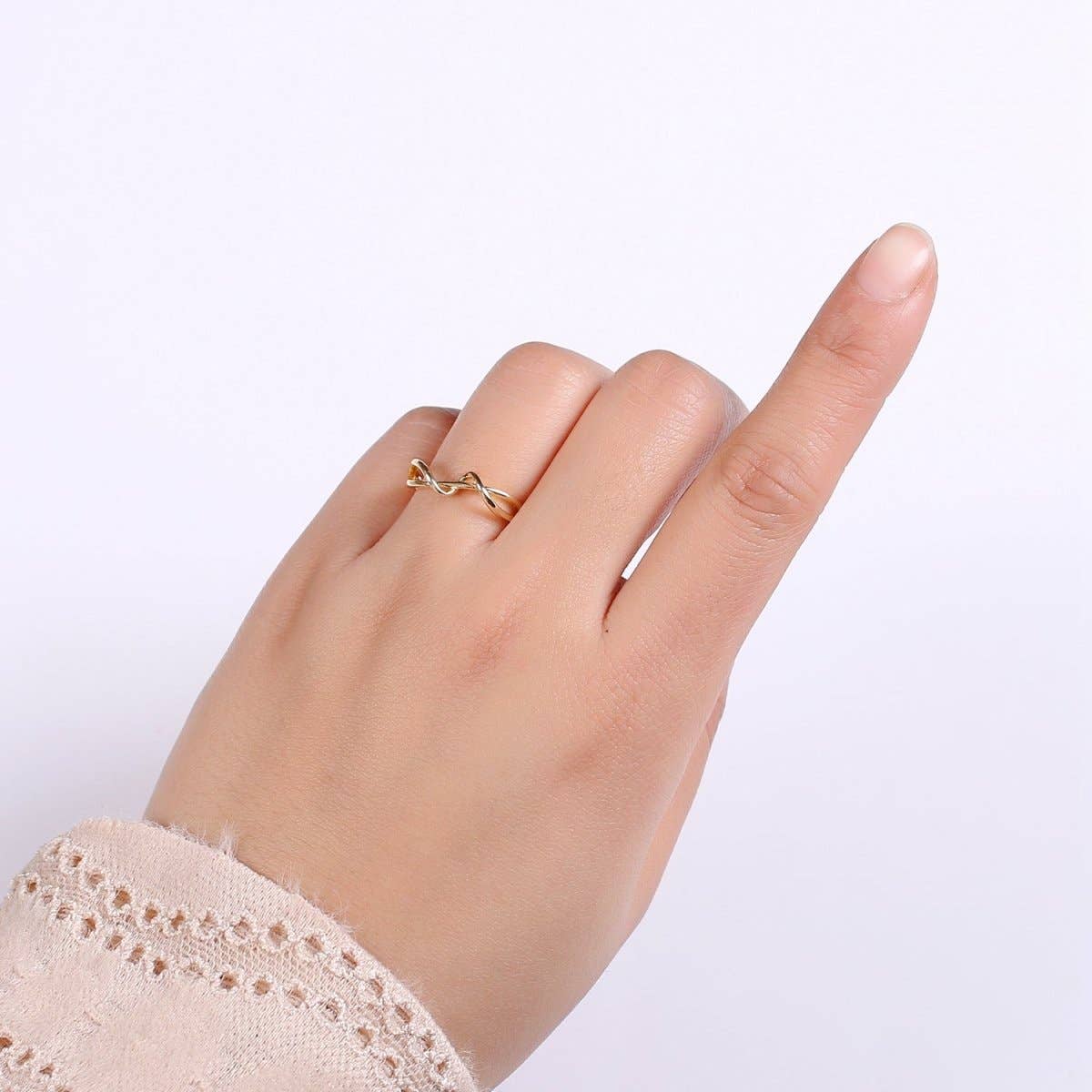 Aim Eternal - Wholesale Band/Stacked Ring - Simple Wave Gold Filled adjustable Ring R-2504