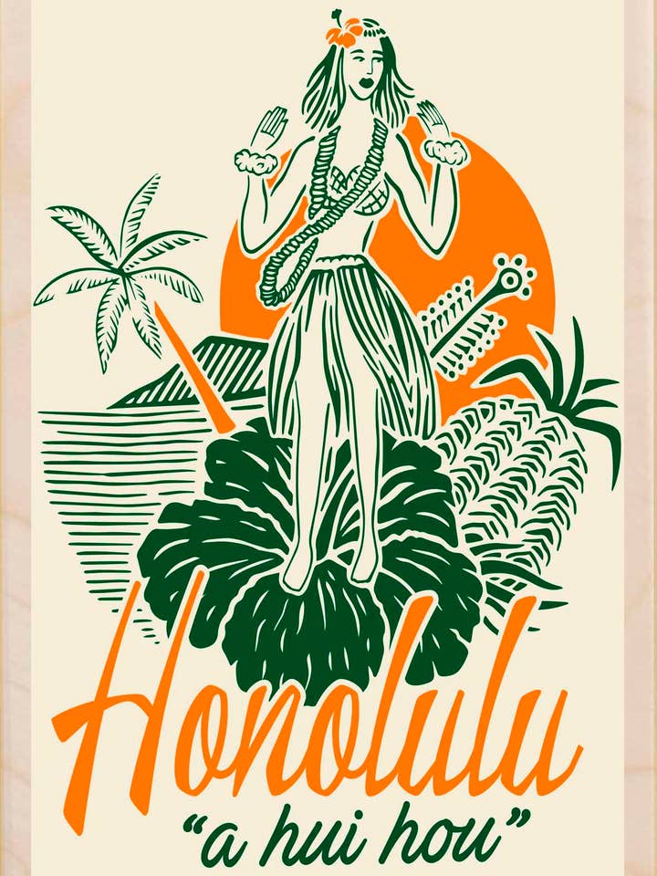Honolulu, Hawái - Tarjetas y imanes ecológicos para venta al por mayor de THE WOODEN POSTCARD COMPANY