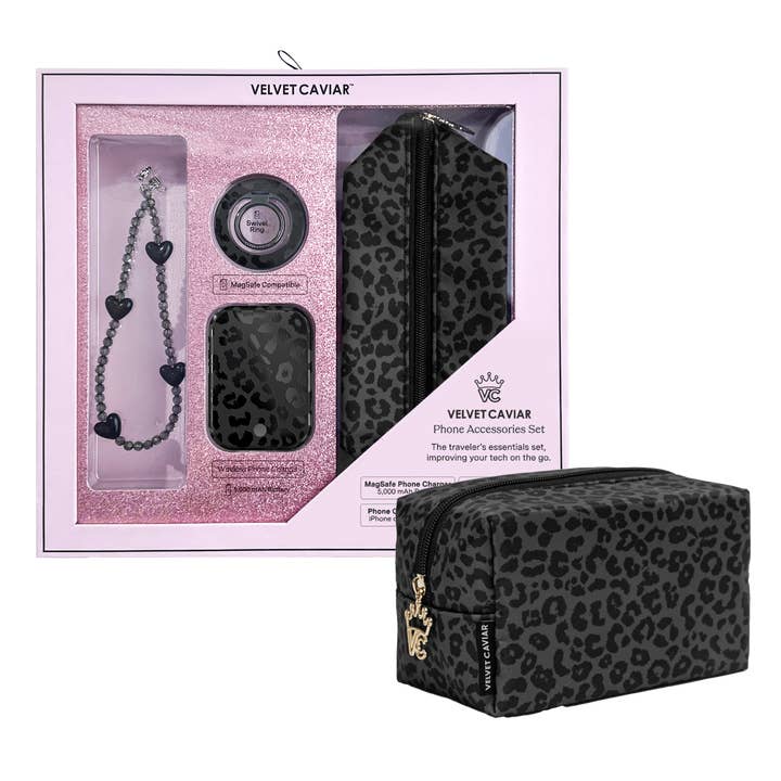 Phone Accessories 4pc Gift Set - Black Leopard for wholesale by VELVET CAVIAR