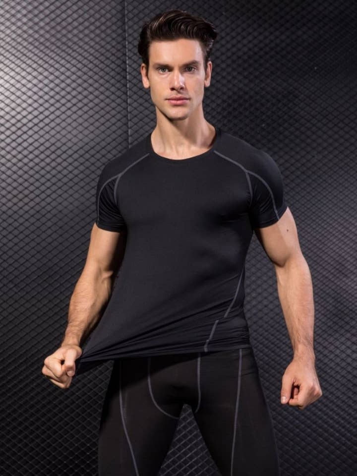Active by Anna-Kaci - Wholesale Athletic top – men's - Men's Compression Short Sleeve Athletic T-Shirt