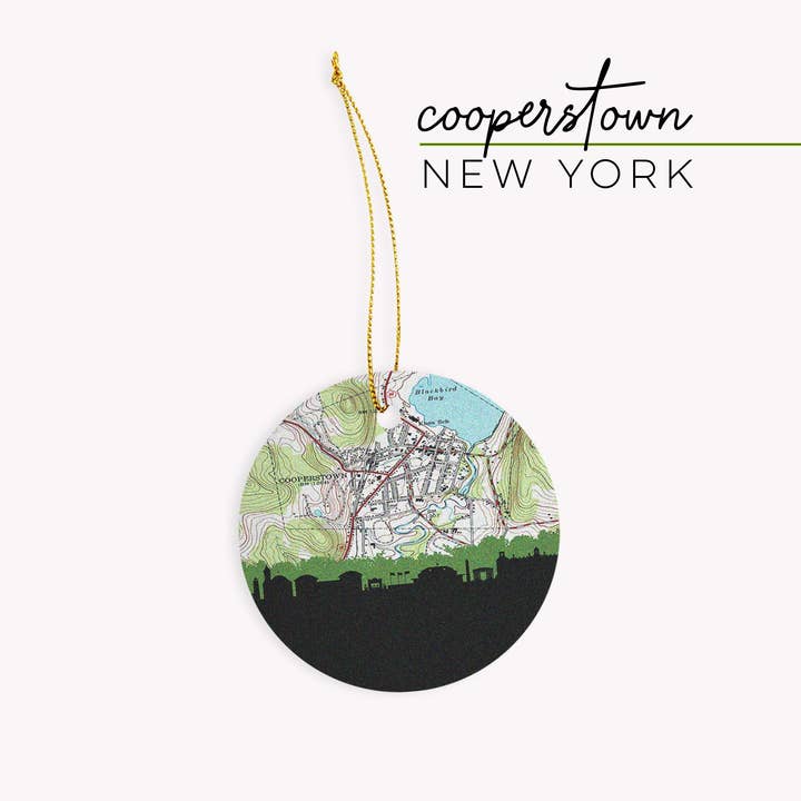Cooperstown NY city ornament | city map + skyline for wholesale by Paperfinch Design