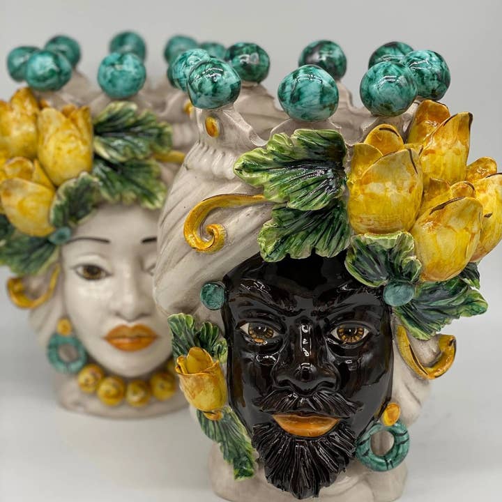 DD Ceramiche Siciliane - Wholesale Decorative Figurine - Moor's Heads Tulips Caltagirone Ceramic cm H.30 L.23 Artisan8