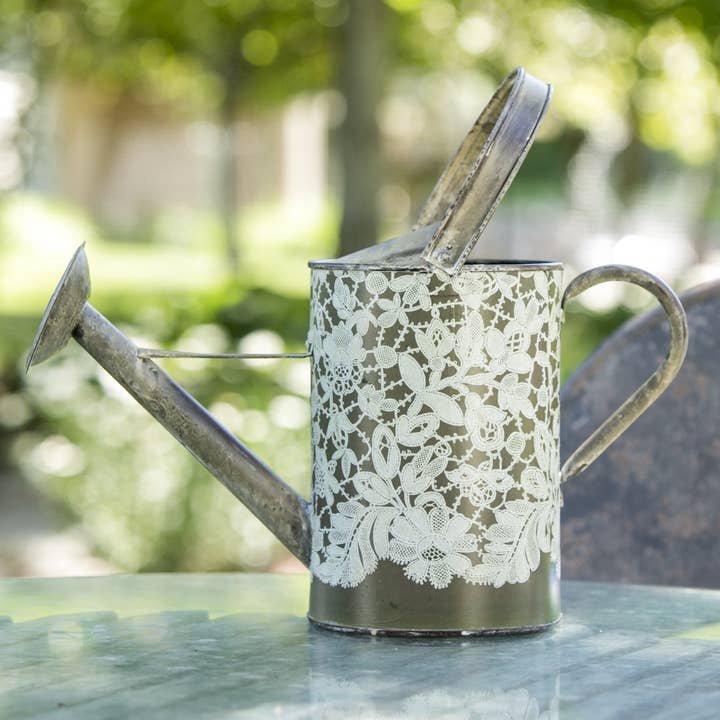 Vintage Garden Galvanized Metal Watering Can for wholesale by Heritage Lace