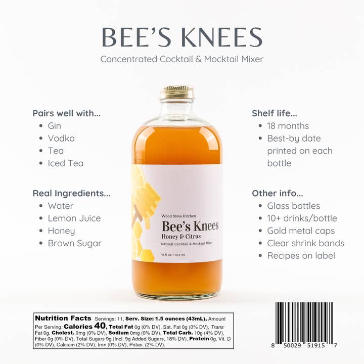 Wood Stove Kitchen - Wholesale Cocktail Mix/Syrup - Bee's Knees Cocktail and Mocktail Mixer, 16 fl oz3