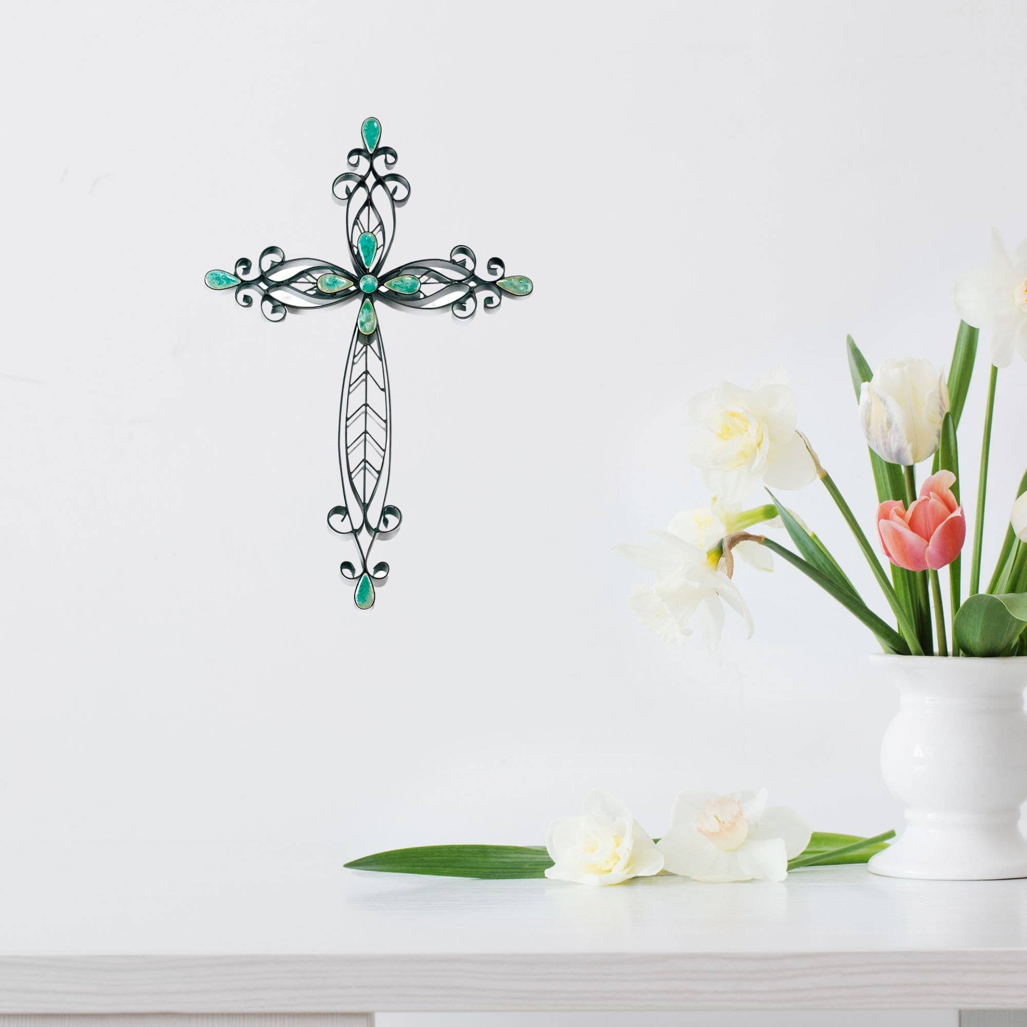 Dicksons - Wholesale Wall Cross - Wall Cross Rust With Turquoise Stone Metal1