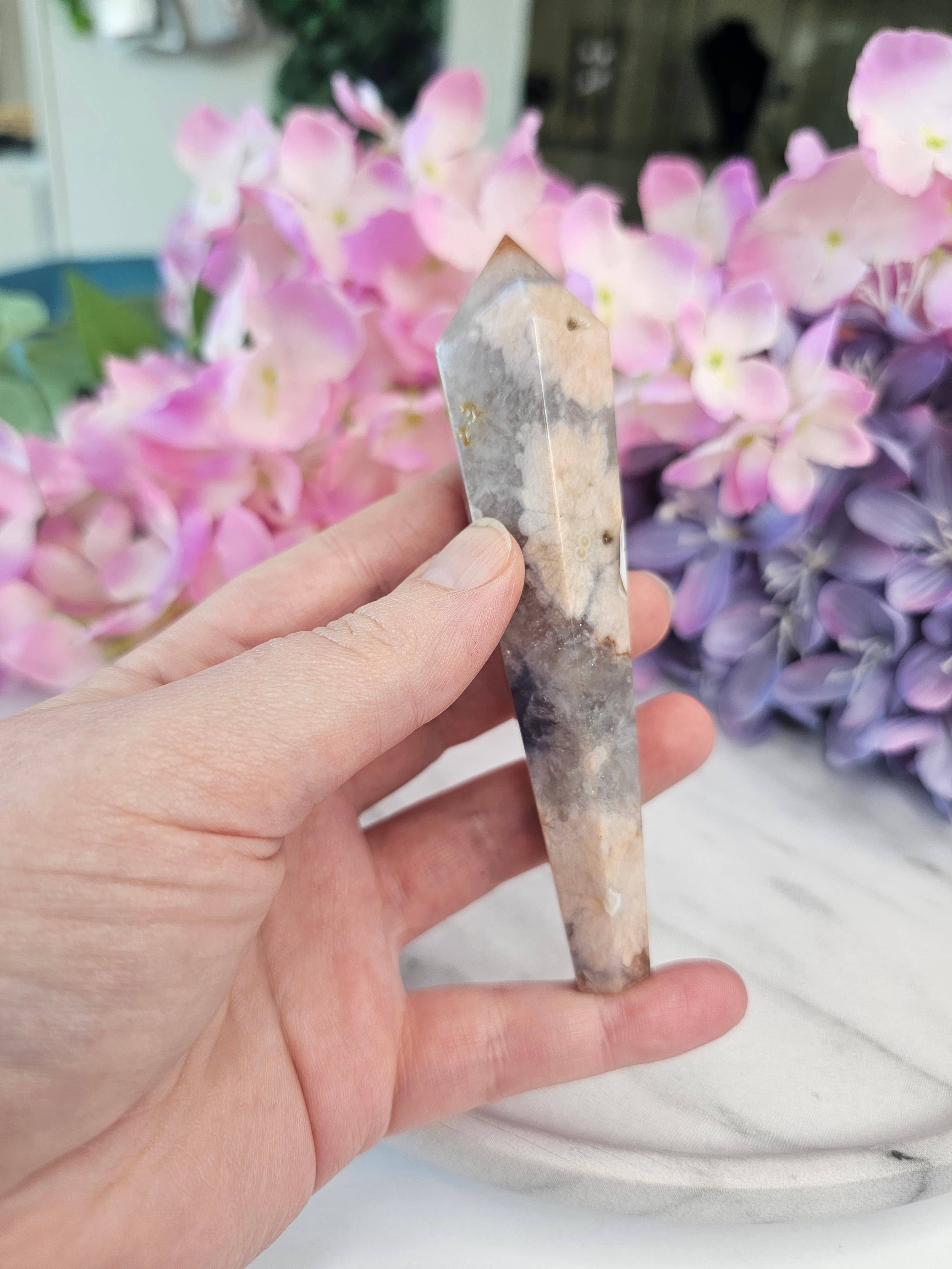 Crystal Cove Minerals – Großhandel Spiritueller Stein/Kristall – Flower-Achat Zauberstäbe mit Ständern5