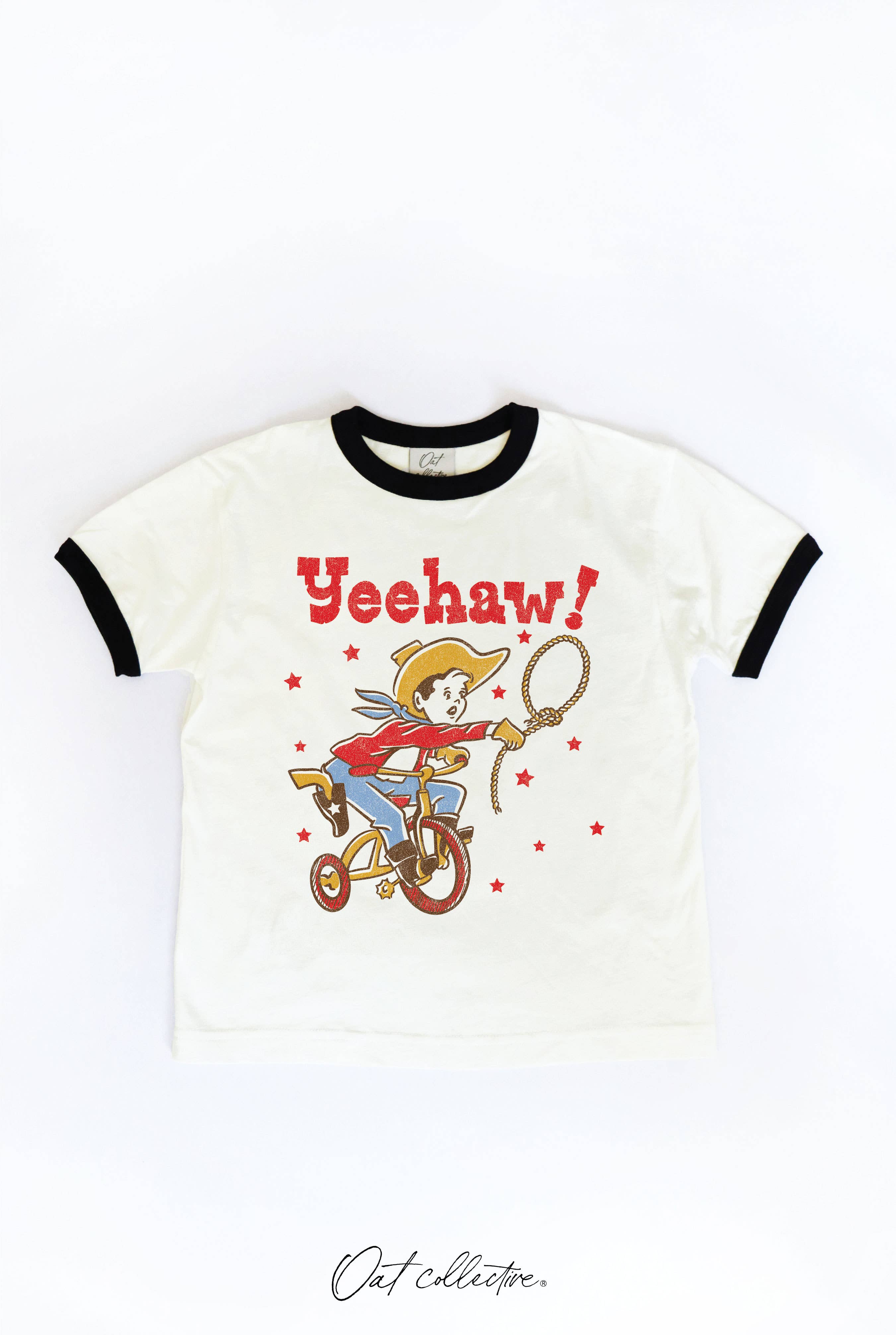 OAT COLLECTIVE - Wholesale Screen Printed T-Shirt - Kids - YEEHAW!  Toddler Ringer Graphic Top0