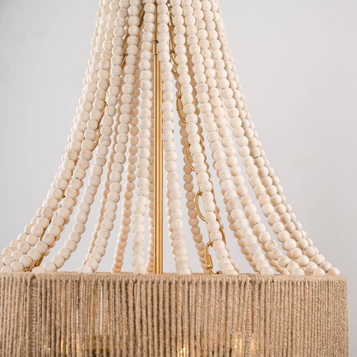 Brio Lighting - Wholesale Chandelier/Hanging Light - Farmhouse Chandelier 4-Light Golden Wood Bead Woven Shade9