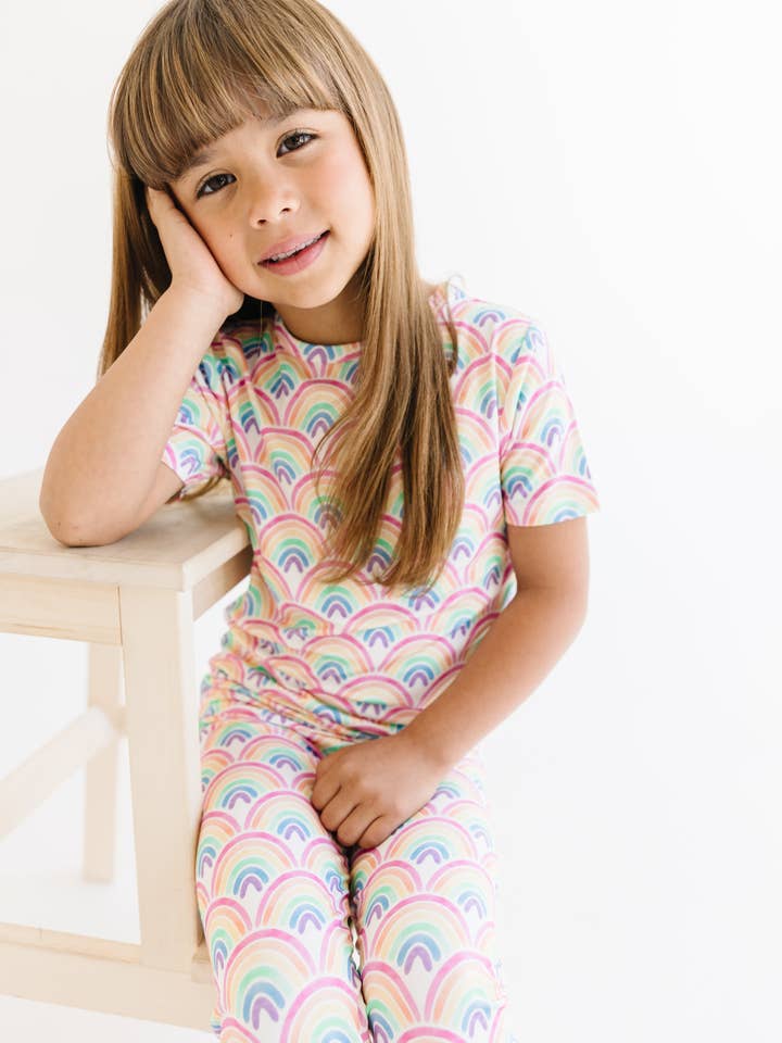 Sunshine Kids Co - Wholesale Sleepwear Set - Kids - Bamboo Rainbow Pajamas for Kids, Modern Summer PJs, Colorful Summer Pajamas, Short Sleeve PJ, Girls Pajamas