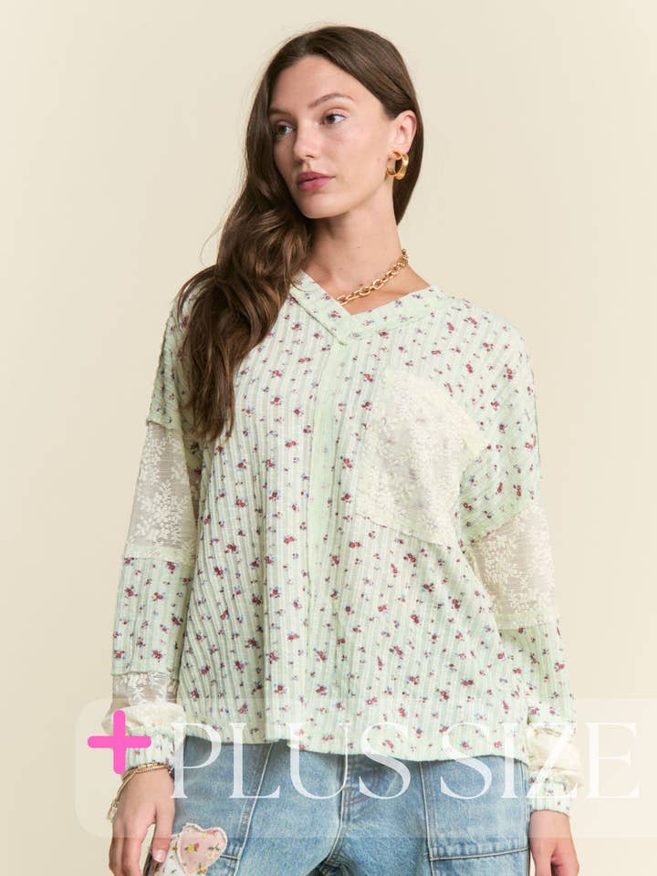 Top met Bloemenprint en Kantdetails 1X-3X voor wholesale door J.NNA