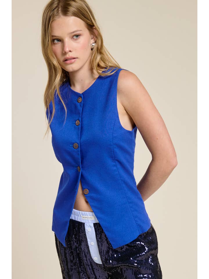 Mimosa - Vente Veste sans manches – femme - Gilet sans manches à encolure ronde avec boutons