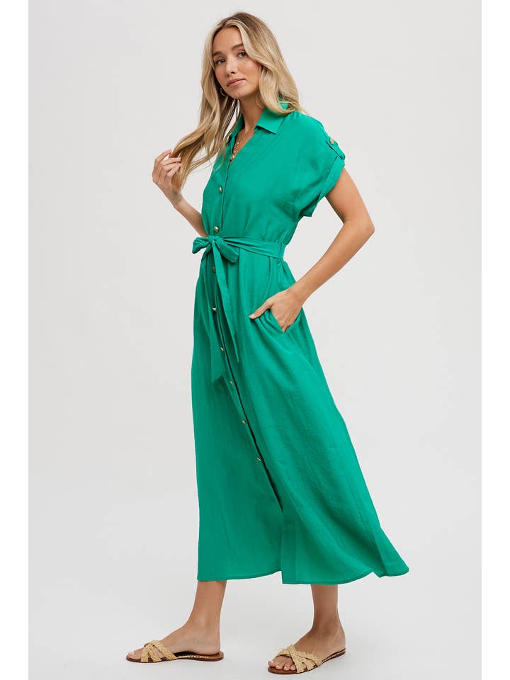 Bluivy - Wholesale Dress - Women's - ROLL-TAB SLEEVE BELTED SHIRT DRESS
