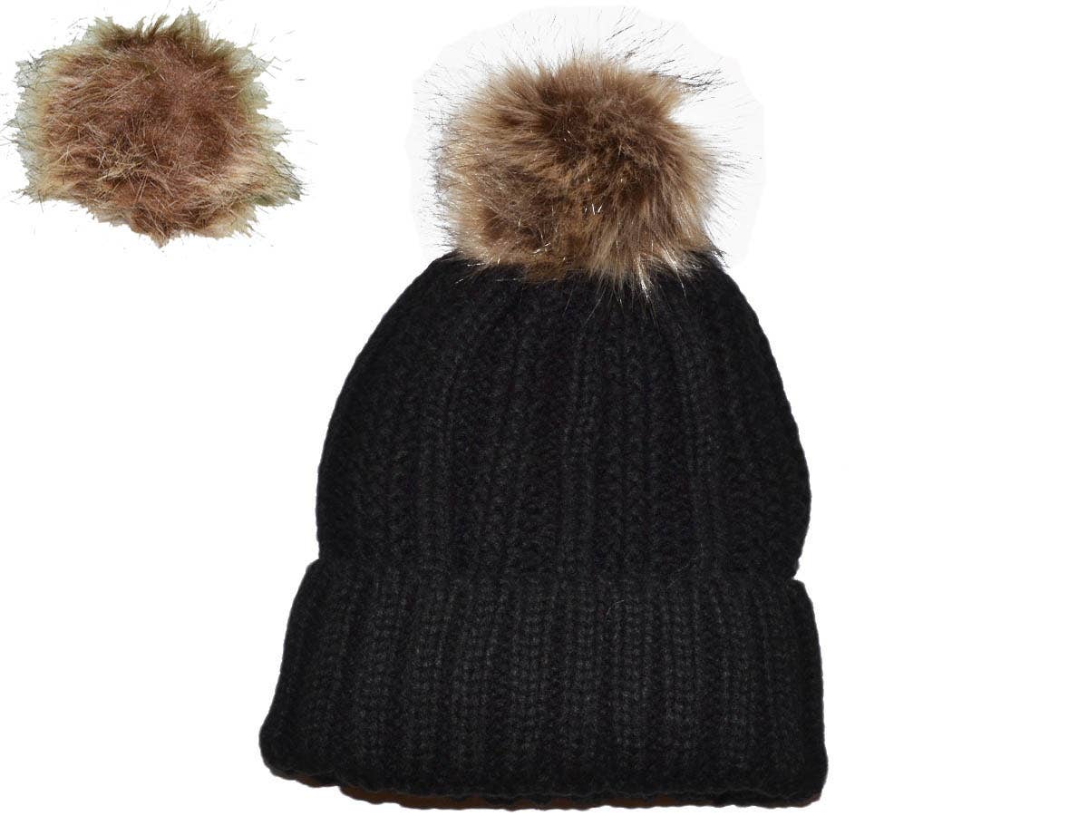 Buck Wholesale - Wholesale Beanie - Women's - Winter Beanie with Removable Raccoon Fur Pom-Pom0