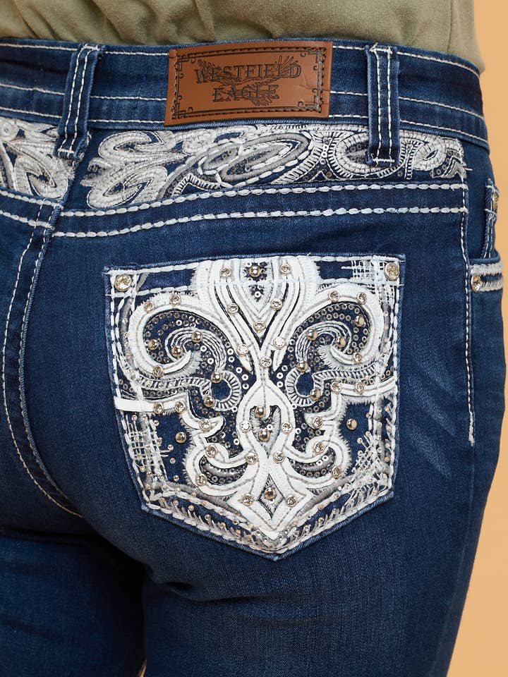 WT-768 BOOTCUT STRETCHY WOMEN'S BLING JEANS WESTFIELD EAGLE for wholesale by Denim Zone U.S.A.