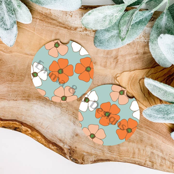 Teal Puakenikeni Flowers Tryksæt med 2 bilcoaster for engroshandel hos Emma and G Designs