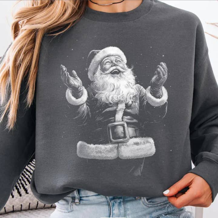 Halftone Vintage Santa Sweatshirt for wholesale by Southern Backroad Tees LLC