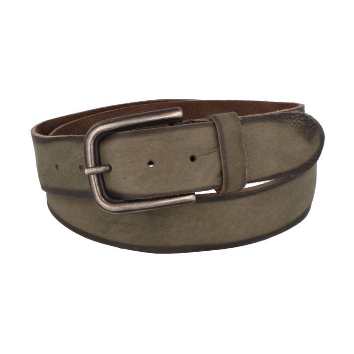 Apollo men's leather belt, milled, flamed olive for wholesale by MGM Design e.K.