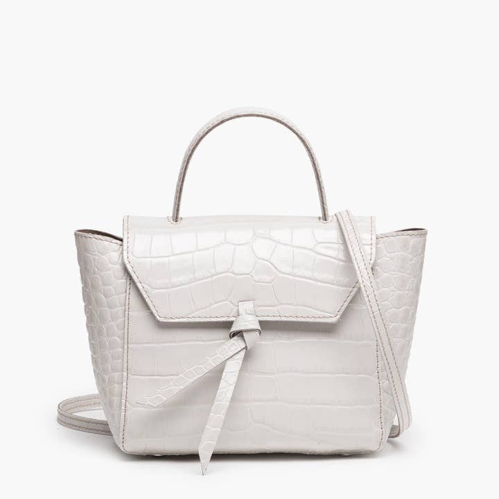 Siena Mini Leather Satchel Crossbody Bag - Ivory Croc Print for wholesale by ALEXANDRA DE CURTIS