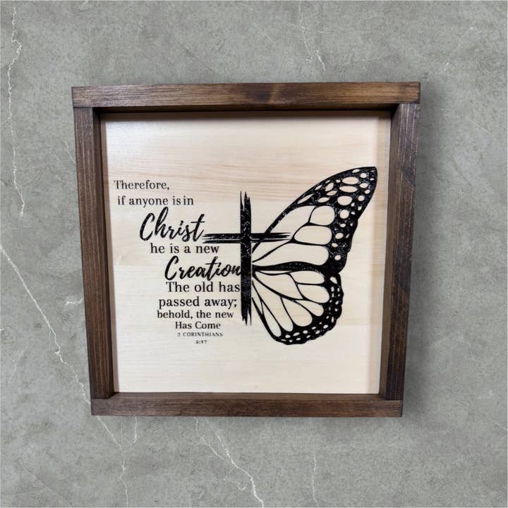 Butterfly & Cross Solid Wood Wall Art — 12x12 — Christian for wholesale by Faithful Creations Studios