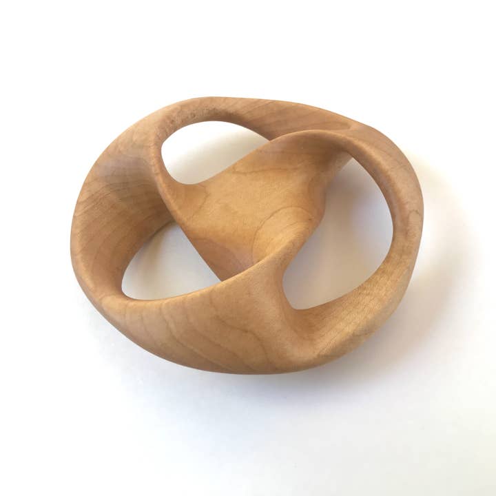 Triquetra Mobius Strip Abstract Wooden Sculpture, 5" for wholesale by Wooden Contraptions