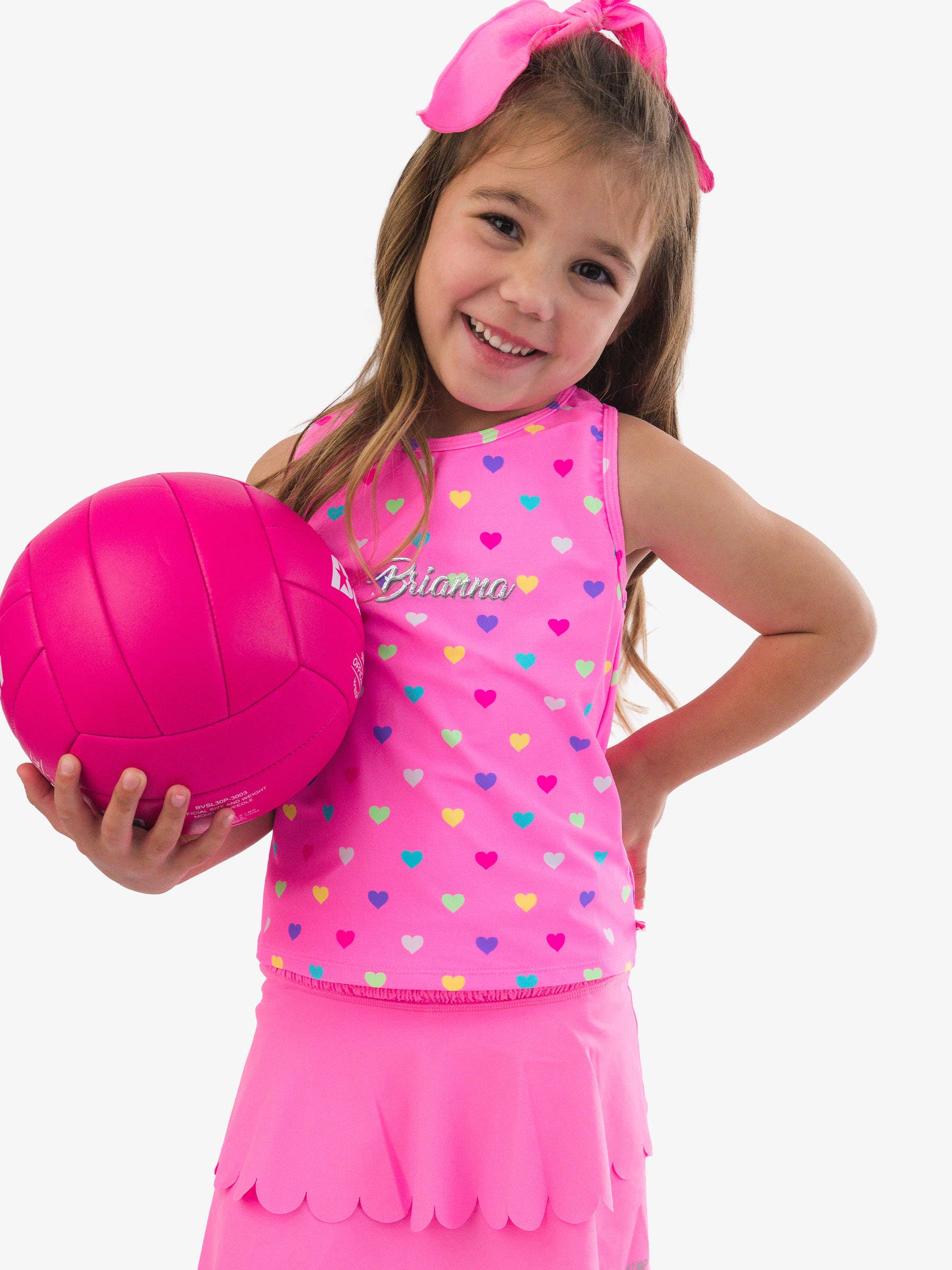 Girls Neon Pink Colorful Hearts Active Tank Top for wholesale on Faire6