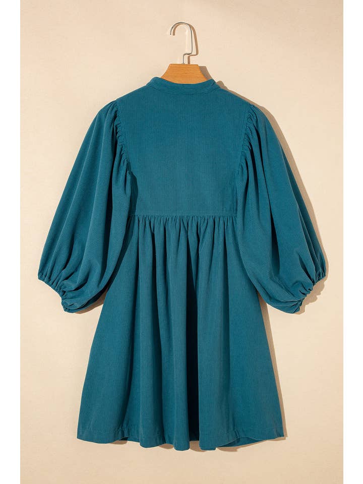 PRETTY BASH - Wholesale Dress - Women's - Solid Corduroy 3/4 Sleeve Snap Button Dress5