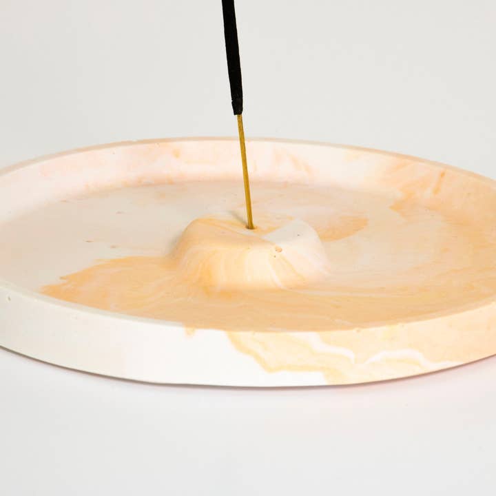 Orange & White Marbled Jesmonite Round Incense Holder for wholesale by Lunar Living