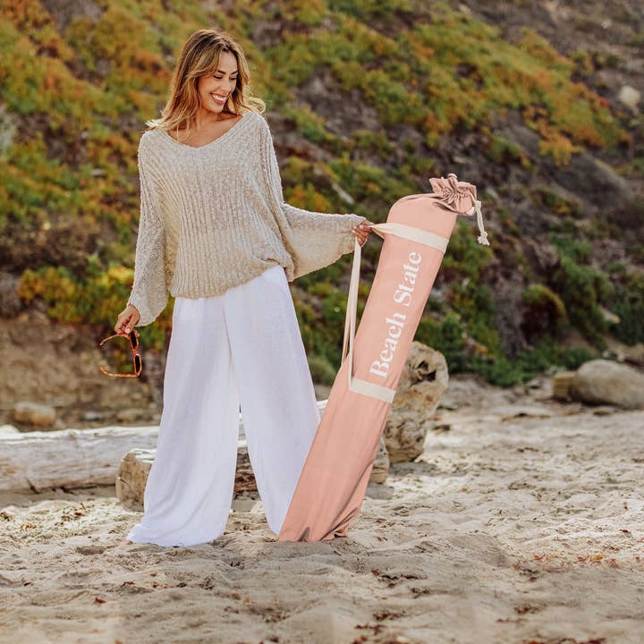 Beach State Summerland Beach Umbrella - Pink Salt Stripe for wholesale on Faire3