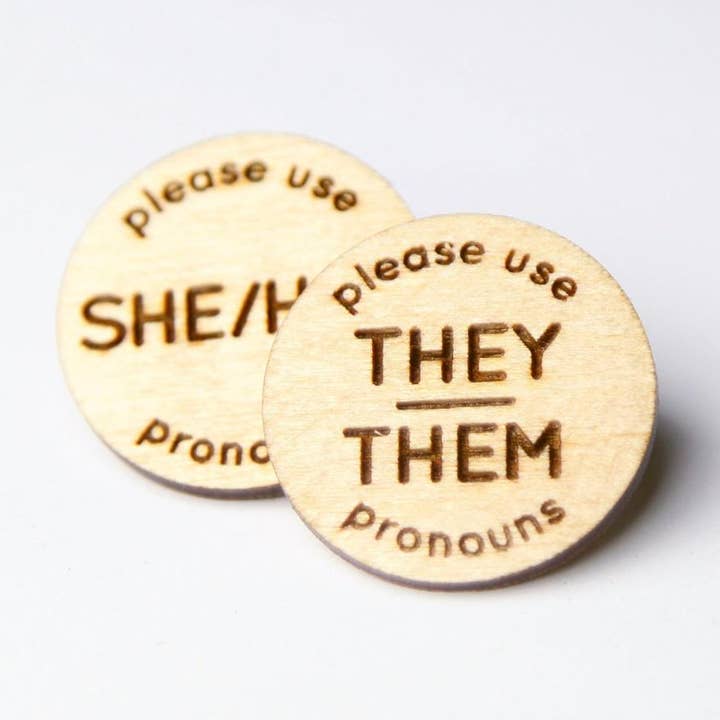 Pronoun Pins for wholesale by Studio Smalls