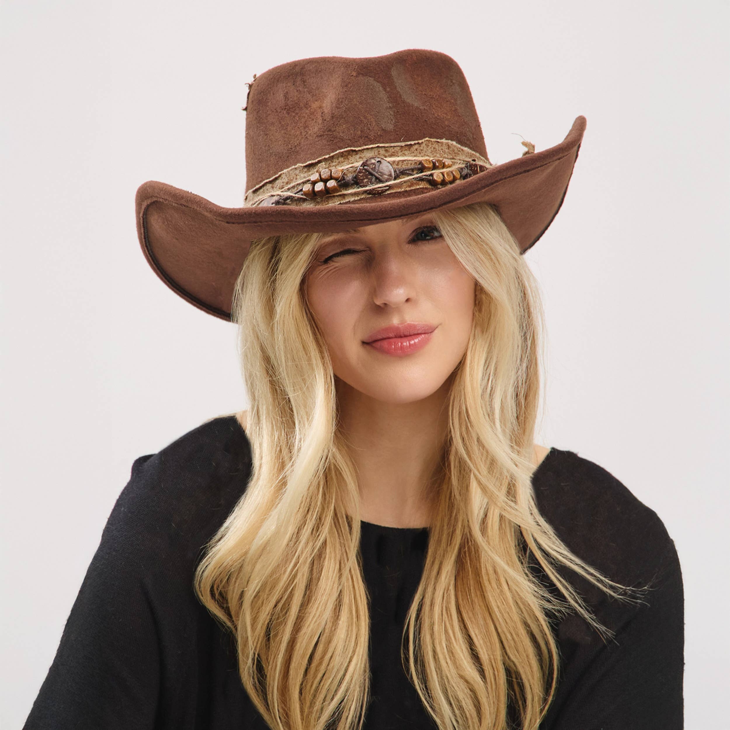 Hana - Wholesale Cowboy Hat - Women's - Rustic Cowgirl with Feather Fedora Hat10