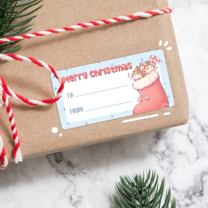 Cute Cat Christmas Sticker Sheet, Kawaii Kitty Xmas Gift Label Sticker, Winter Holiday Animal Gift Tag Sticker, Cat Lover Gift Tag for wholesale by jChan Designer