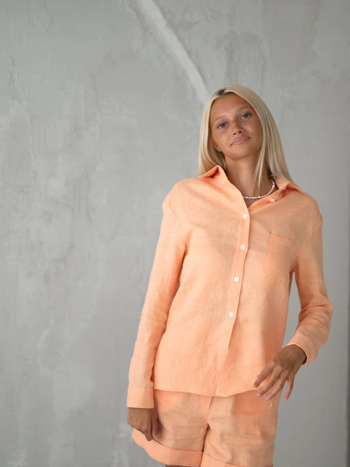 Linnen Overhemden CW004 In Perzikkleur (3583) voor wholesale door Unique Linen