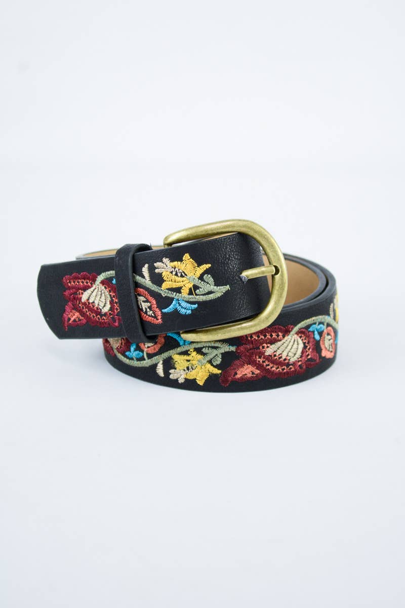 Leto Accessories - Wholesale Belt - Women's - Flower Embroidered Statement Belt1