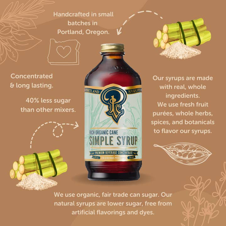 Portland Syrups – wholesale Cocktailmix/-sockerlag – Ekologiskt rörsocker Enkel sirap 12 oz