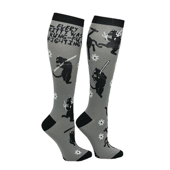 Every Kitty Was Kung Fu Fighting Graphic Compression Socks for wholesale on Faire