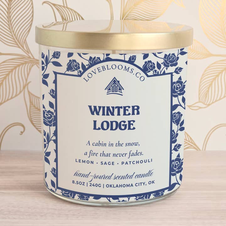Winter Lodge Candle | Lemon, Sage Patchouli for wholesale by Love Blooms