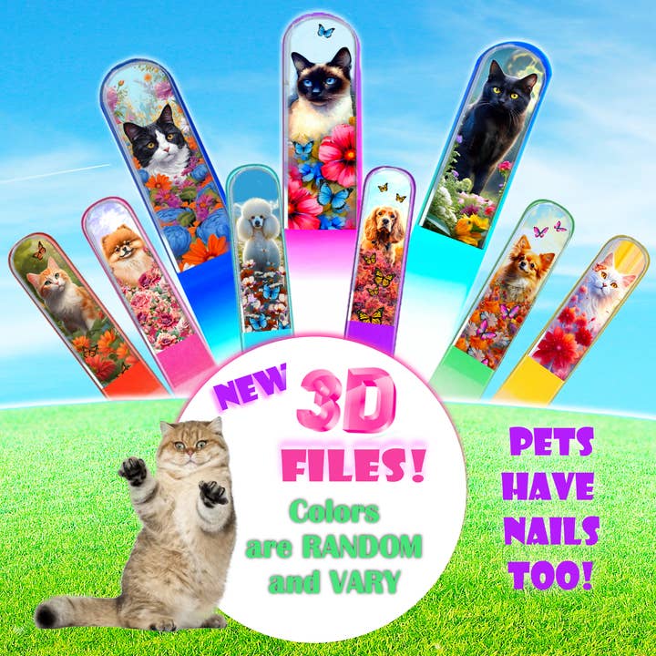 Classy Nail Files - Vendita all'ingrosso Lime per unghie - Lima per unghie in cristallo colorato 3D con cucciolo di cane Chihuahua e fiori.13