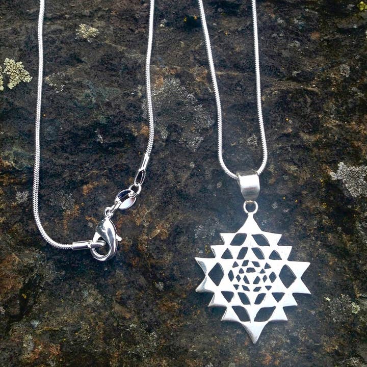JAYA MOKSHA - Wholesale Pendant/Charm Necklace - Petite Silver Sri Yantra Necklace / Silver Yoga Necklace1