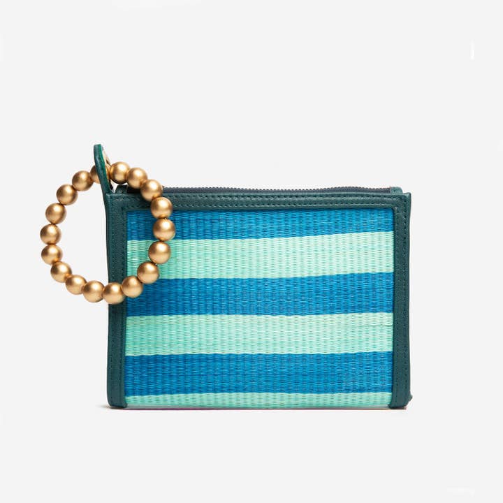 Bolso de Mano de Paja Tejida con Rayas Azul y Turquesa | Resort para venta al por mayor de Soli & Sun