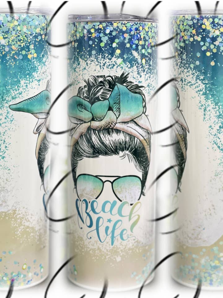 Beach Life Messy Bun 20oz Skinny Tumbler for wholesale by CMD Wholesale