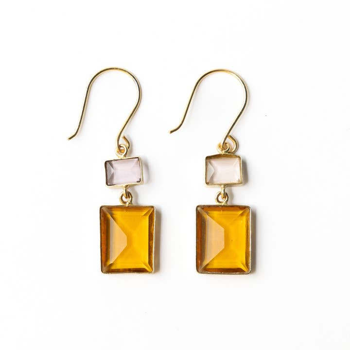 INK + ALLOY - Wholesale Dangle Earrings - Veronica Two Tone Color Cut Glass Dangle Earring Amber