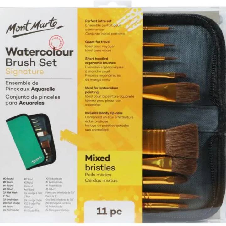Mixed Bristle Brush Set Wallet 11pce - Watercolor for wholesale by Mont Marte Usa, Inc.