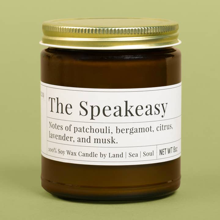 Bougie de soja Speakeasy 8 oz pour la vente par Land Sea Soul