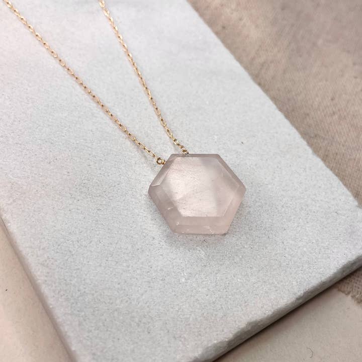 Rose Quartz Hexagon Necklace for wholesale by Elysium Jewelry