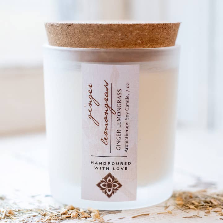 Ginger Lemongrass Aromatherapy Candle, 7 oz. for wholesale by Unearth Malee