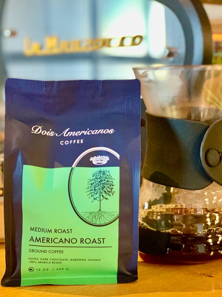 Dois Americanos Americano Blend (Dark) Coffee 12 oz. for wholesale by Nobletree Coffee