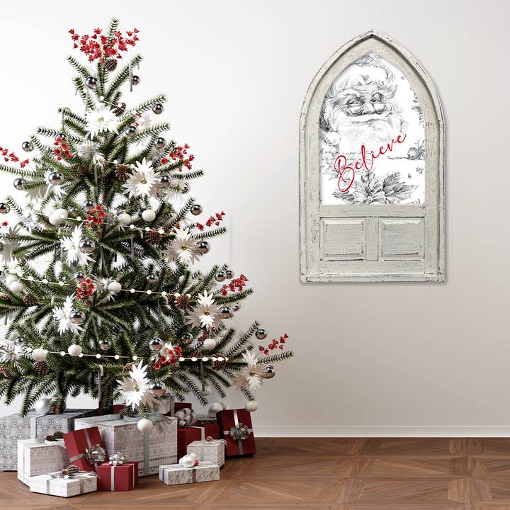 Jarmz Designs – Großhandel Weihnachtliche Wandkunst – Kleiner gewölbter Weihnachtsmann Sketch Believe