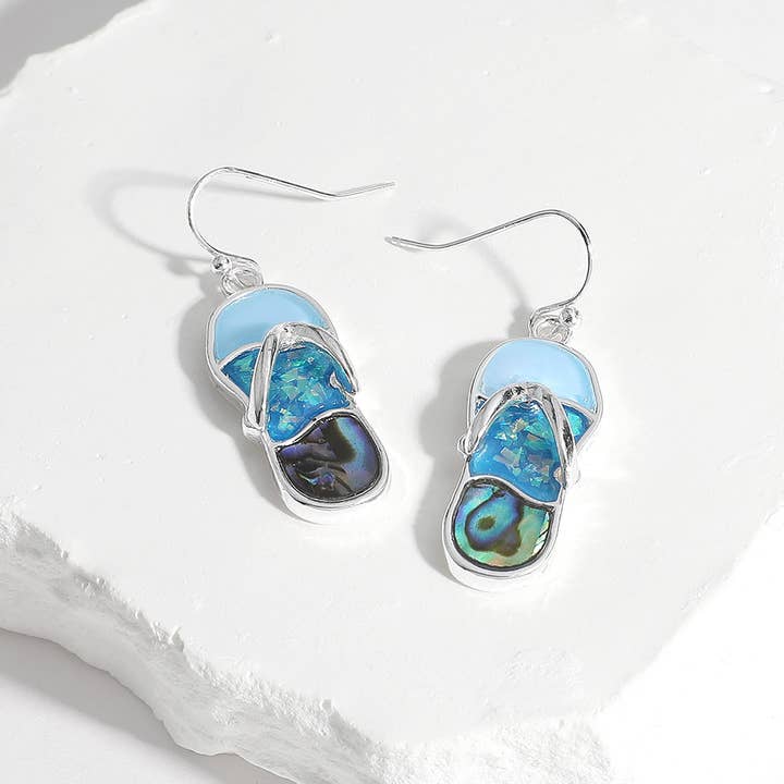 Sensibling Corp. - Wholesale Dangle Earrings - Abalone Sea Glass Flip Flop Dangle Earrings